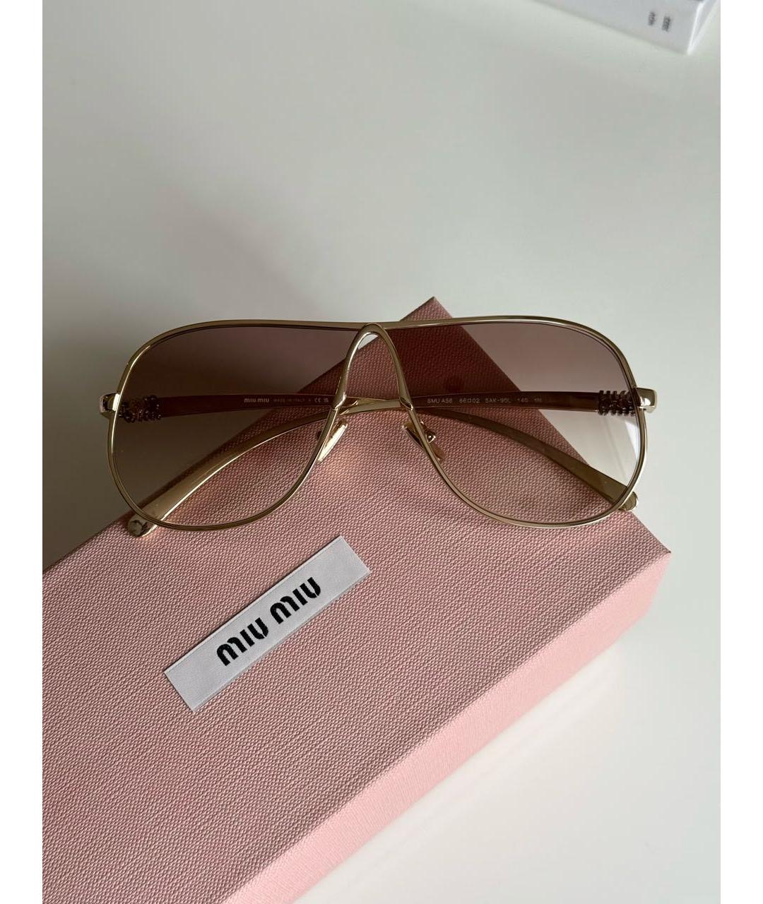 MIU MIU Золотые металлические солнцезащитные очки, фото 2