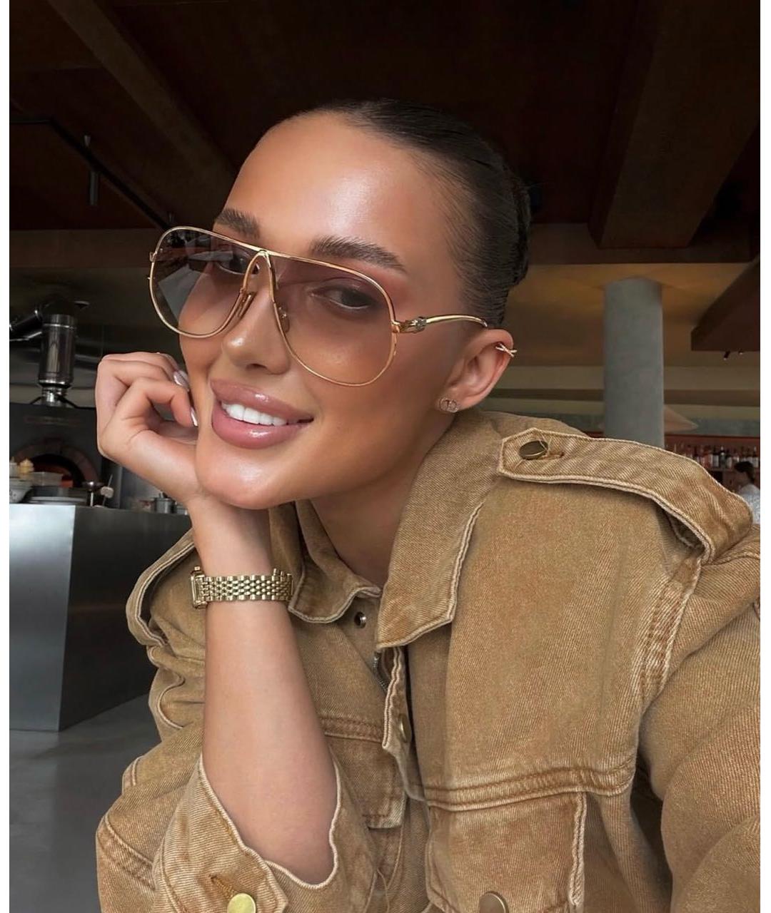 MIU MIU Золотые металлические солнцезащитные очки, фото 8