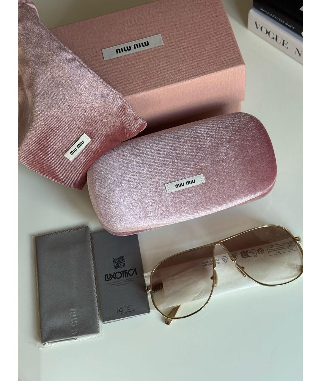 MIU MIU Золотые металлические солнцезащитные очки, фото 5