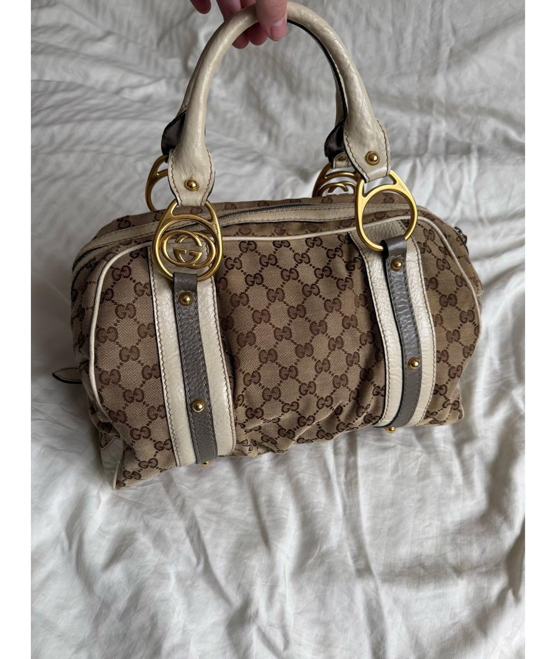 GUCCI Коричневая тканевая сумка с короткими ручками, фото 2