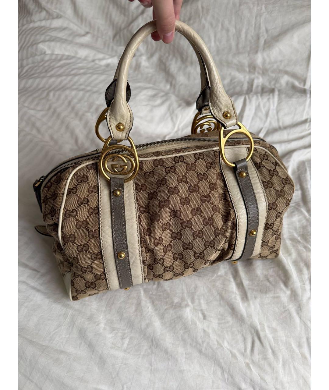 GUCCI Коричневая тканевая сумка с короткими ручками, фото 8