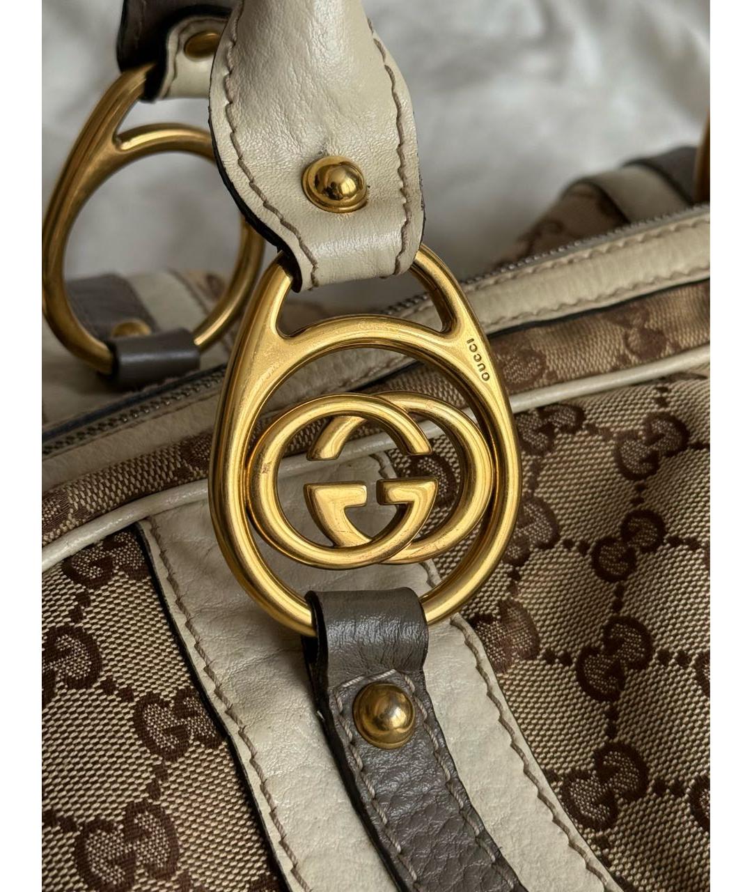 GUCCI Коричневая тканевая сумка с короткими ручками, фото 6