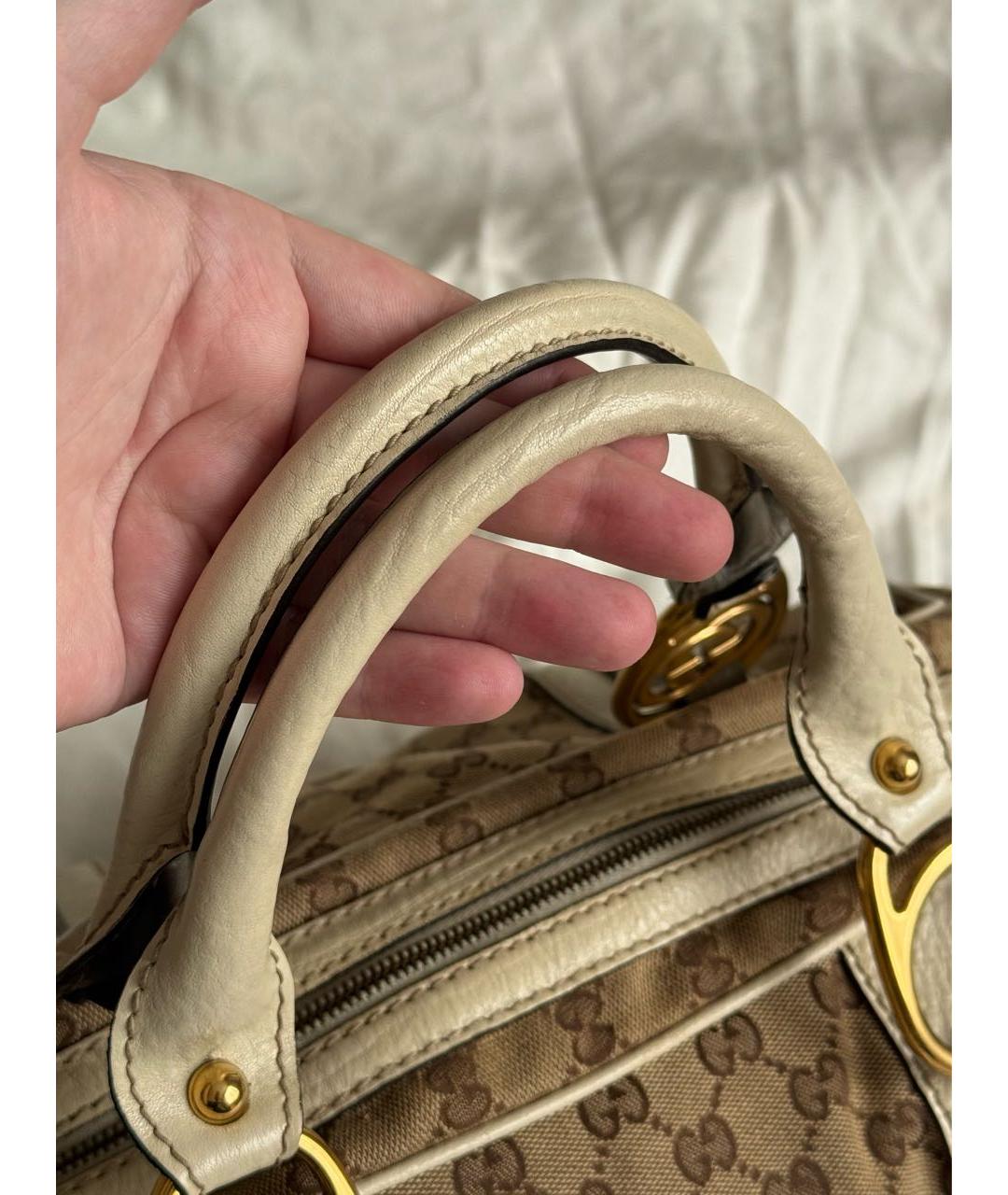 GUCCI Коричневая тканевая сумка с короткими ручками, фото 3