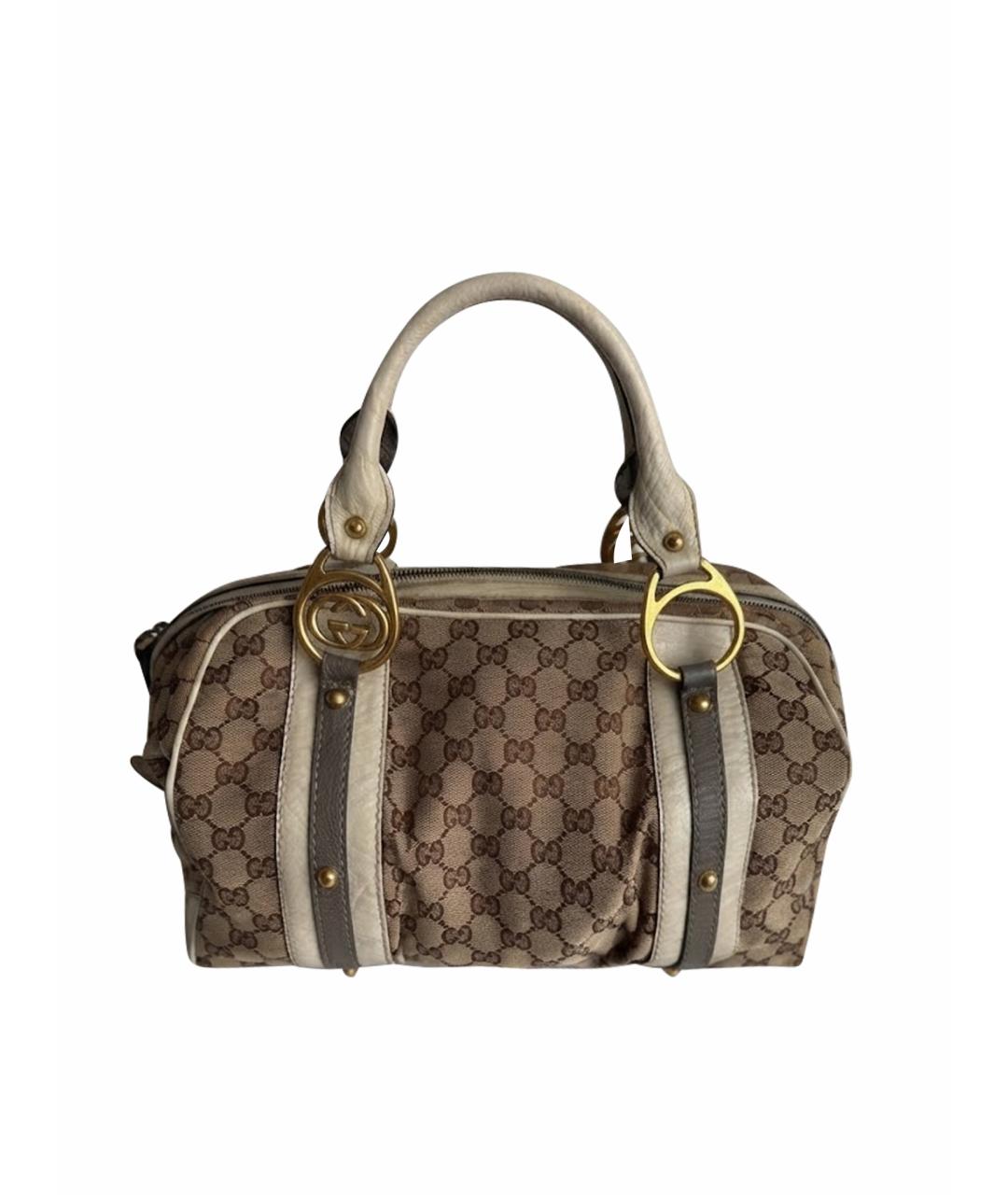 GUCCI Коричневая тканевая сумка с короткими ручками, фото 1