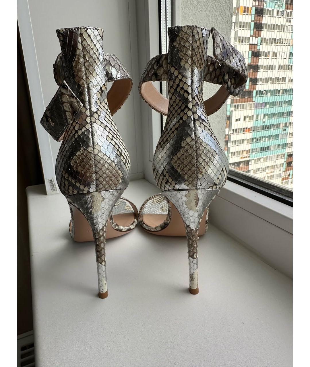 GIANVITO ROSSI Серебряные босоножки из кожи питона, фото 4