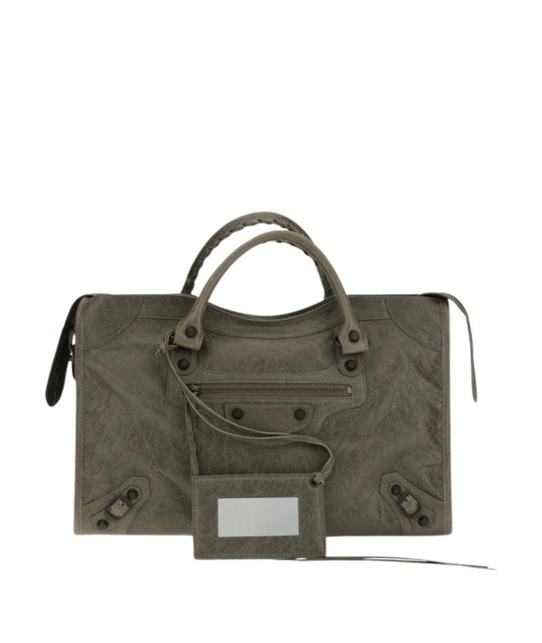 BALENCIAGA Хаки кожаная сумка тоут, фото 1