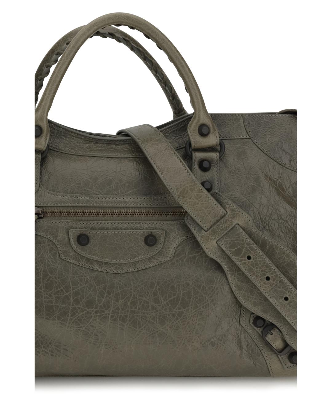 BALENCIAGA Хаки кожаная сумка тоут, фото 4