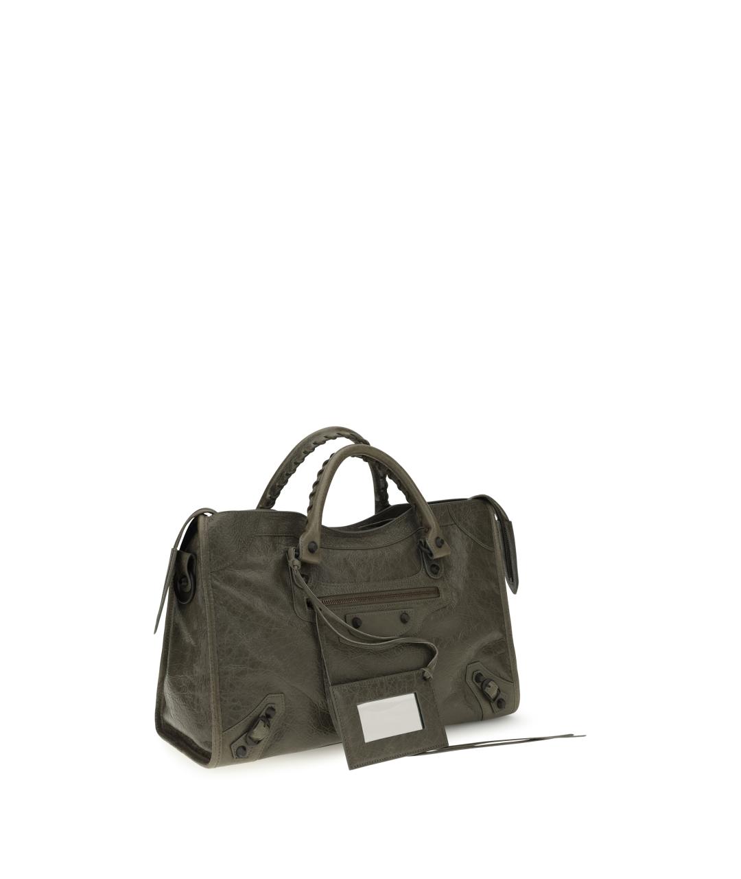 BALENCIAGA Хаки кожаная сумка тоут, фото 2