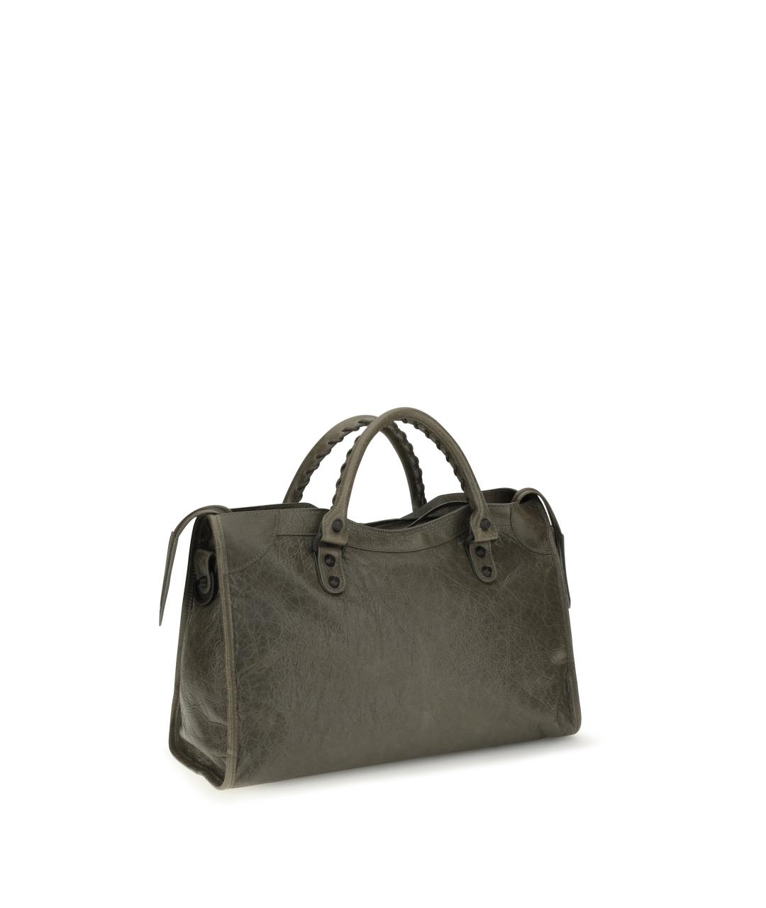 BALENCIAGA Хаки кожаная сумка тоут, фото 3