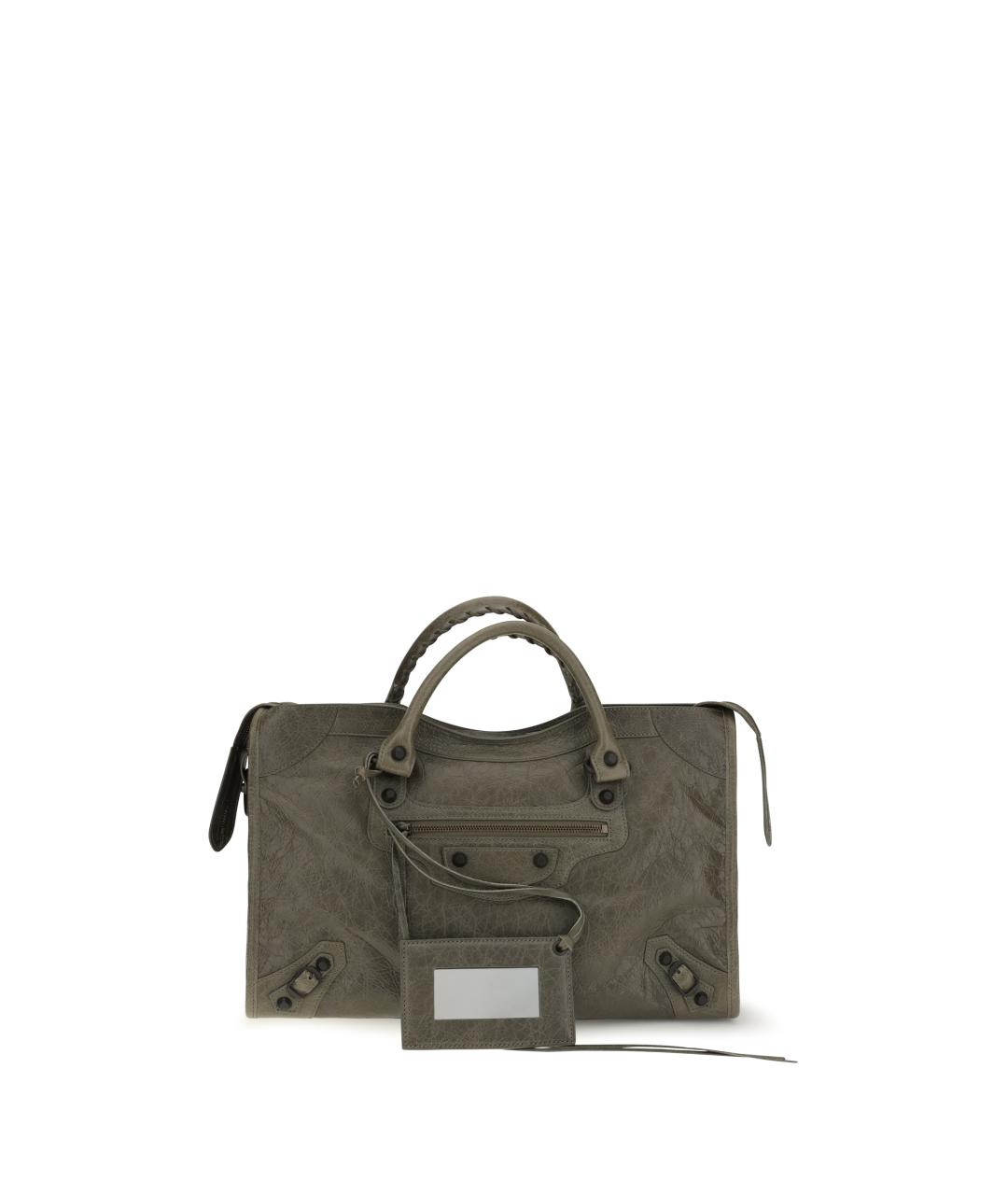 BALENCIAGA Хаки кожаная сумка тоут, фото 5