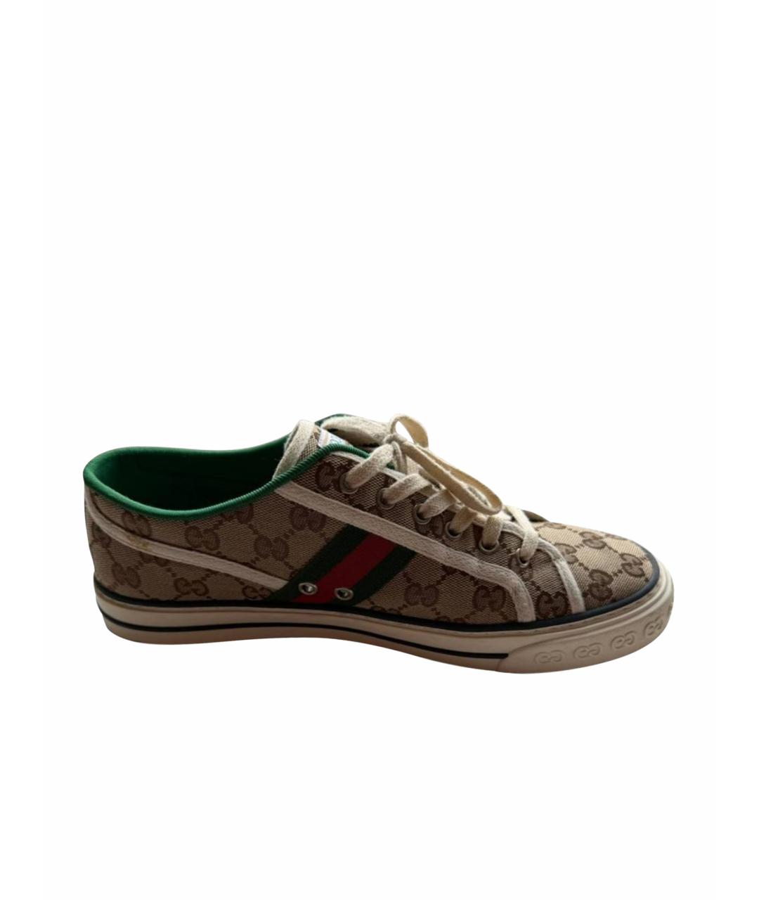 GUCCI Бежевые текстильные низкие кроссовки / кеды, фото 1