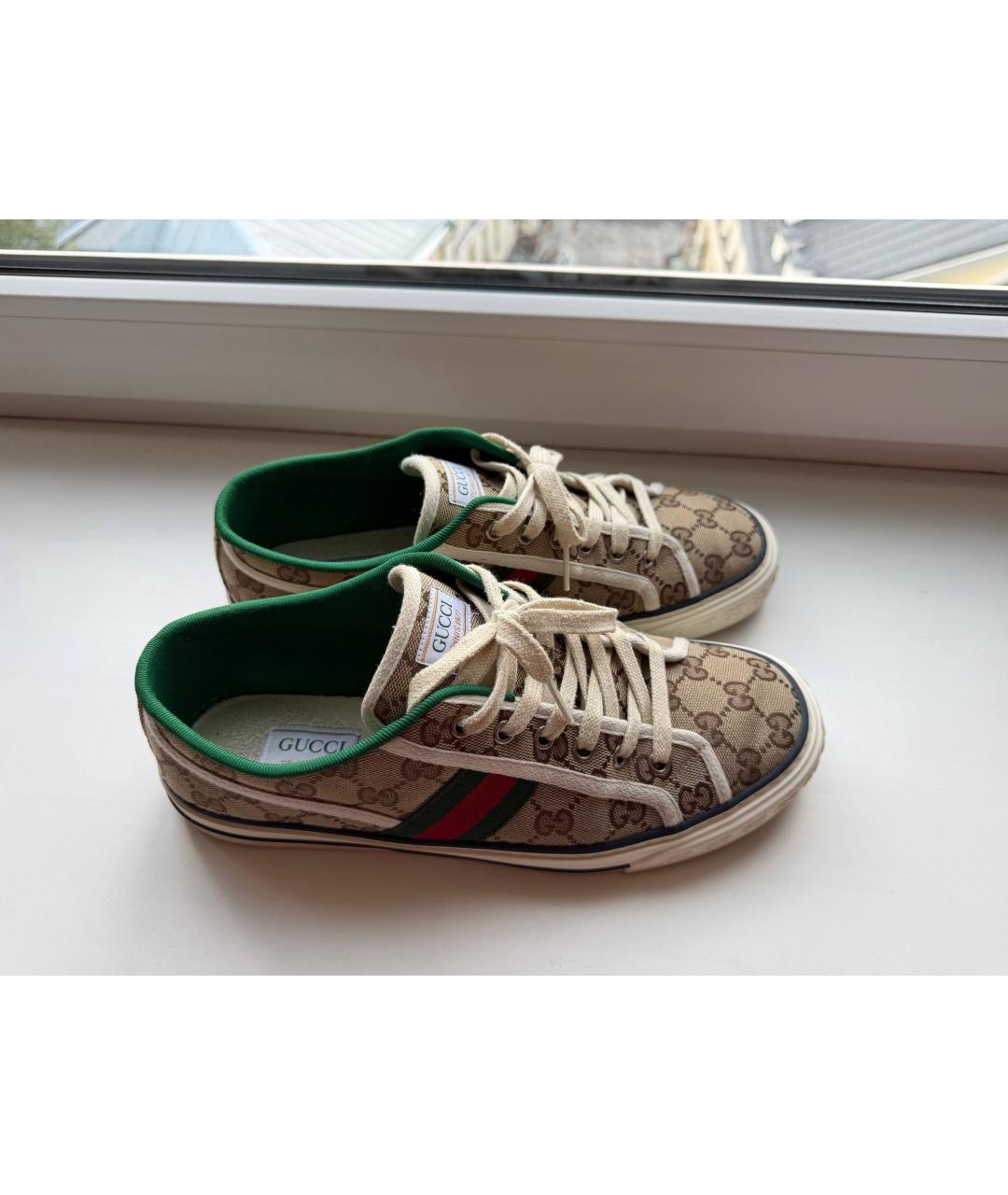 GUCCI Бежевые текстильные низкие кроссовки / кеды, фото 5