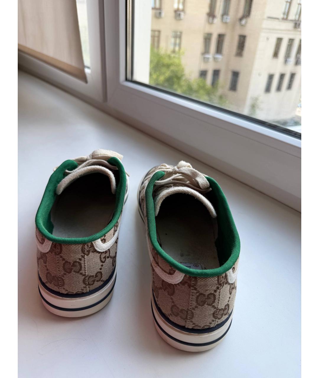 GUCCI Бежевые текстильные низкие кроссовки / кеды, фото 6