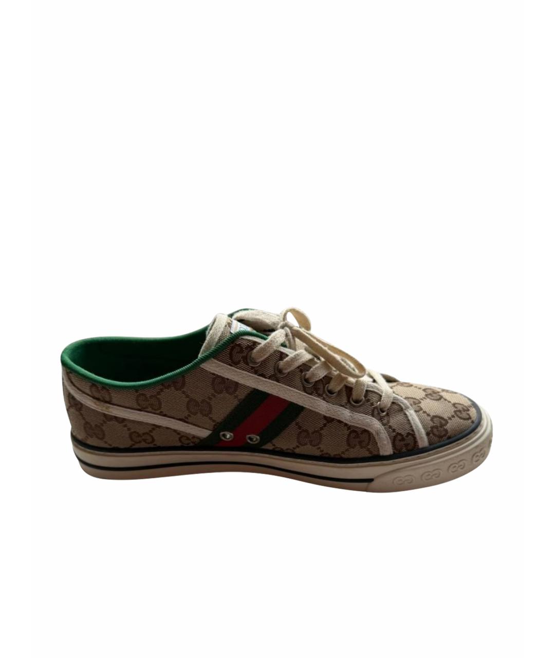 GUCCI Бежевые текстильные низкие кроссовки / кеды, фото 8