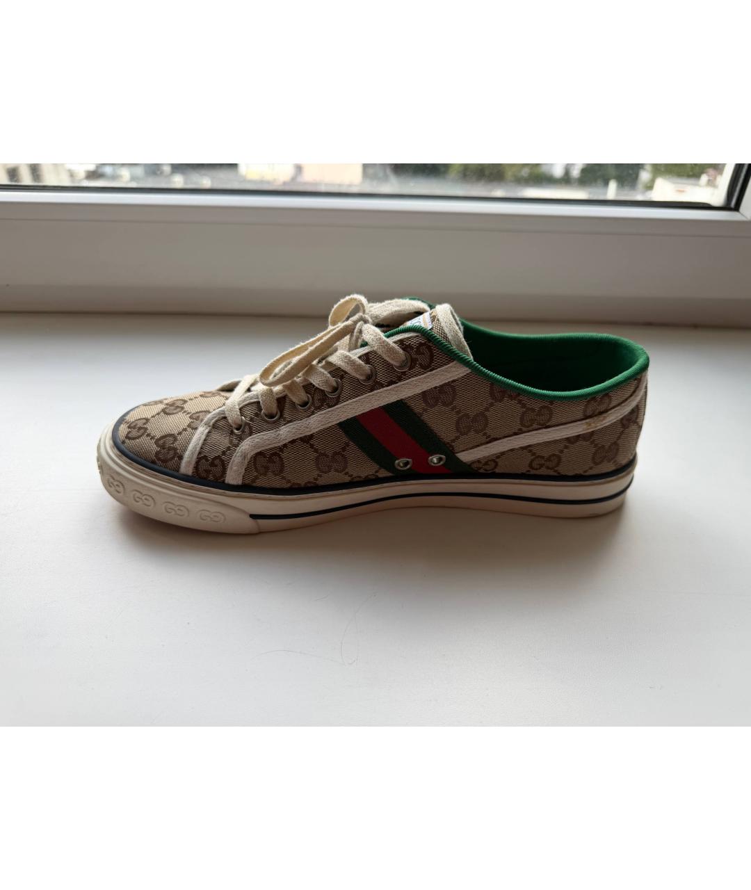 GUCCI Бежевые текстильные низкие кроссовки / кеды, фото 7