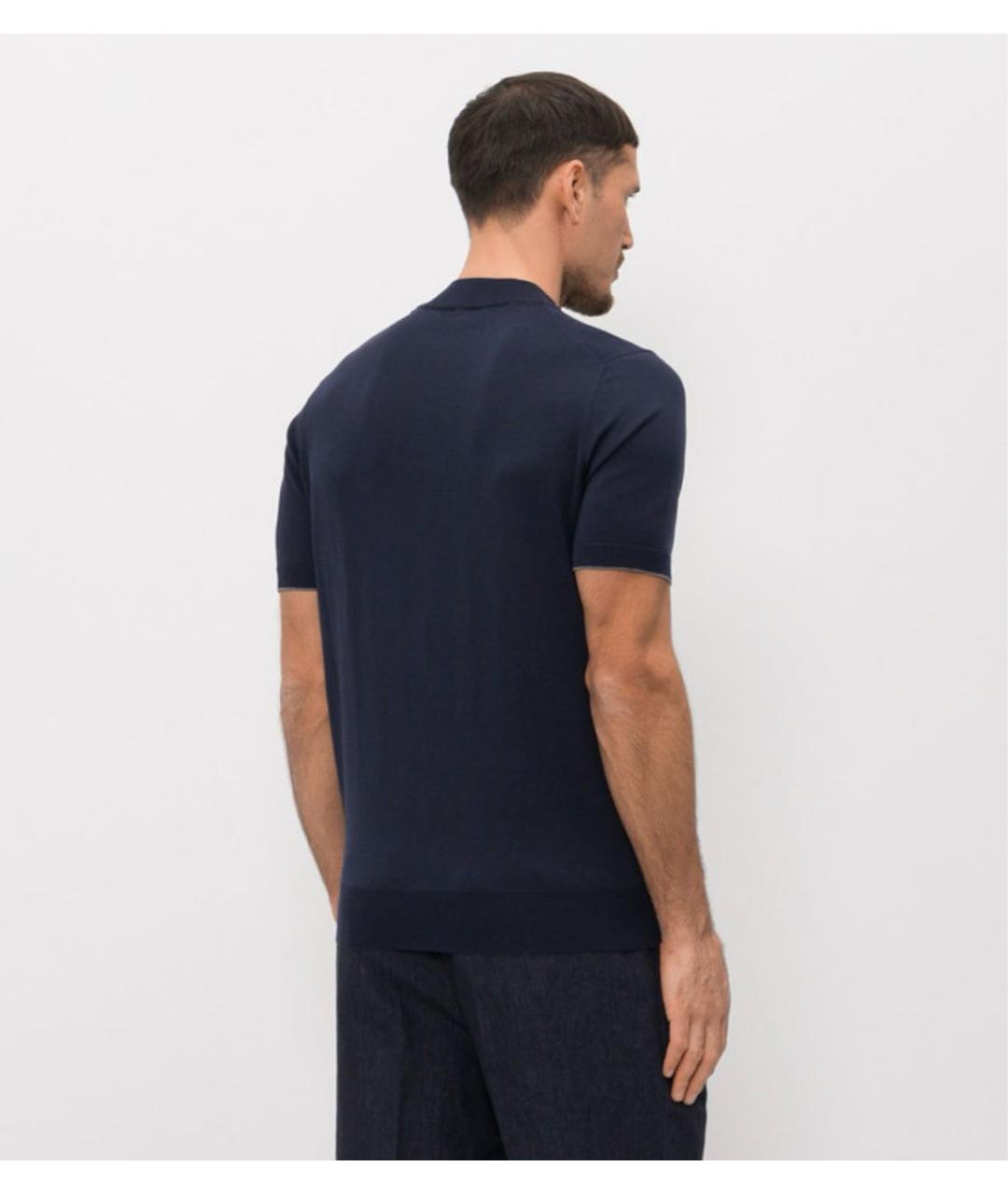 BRUNELLO CUCINELLI Темно-синяя хлопковая футболка, фото 4