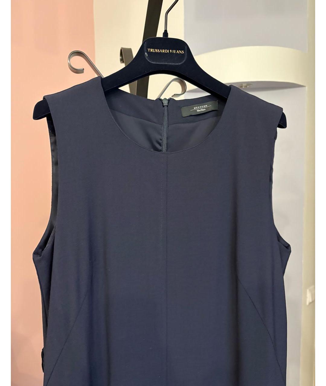 WEEKEND MAX MARA Темно-синее шерстяное повседневное платье, фото 6
