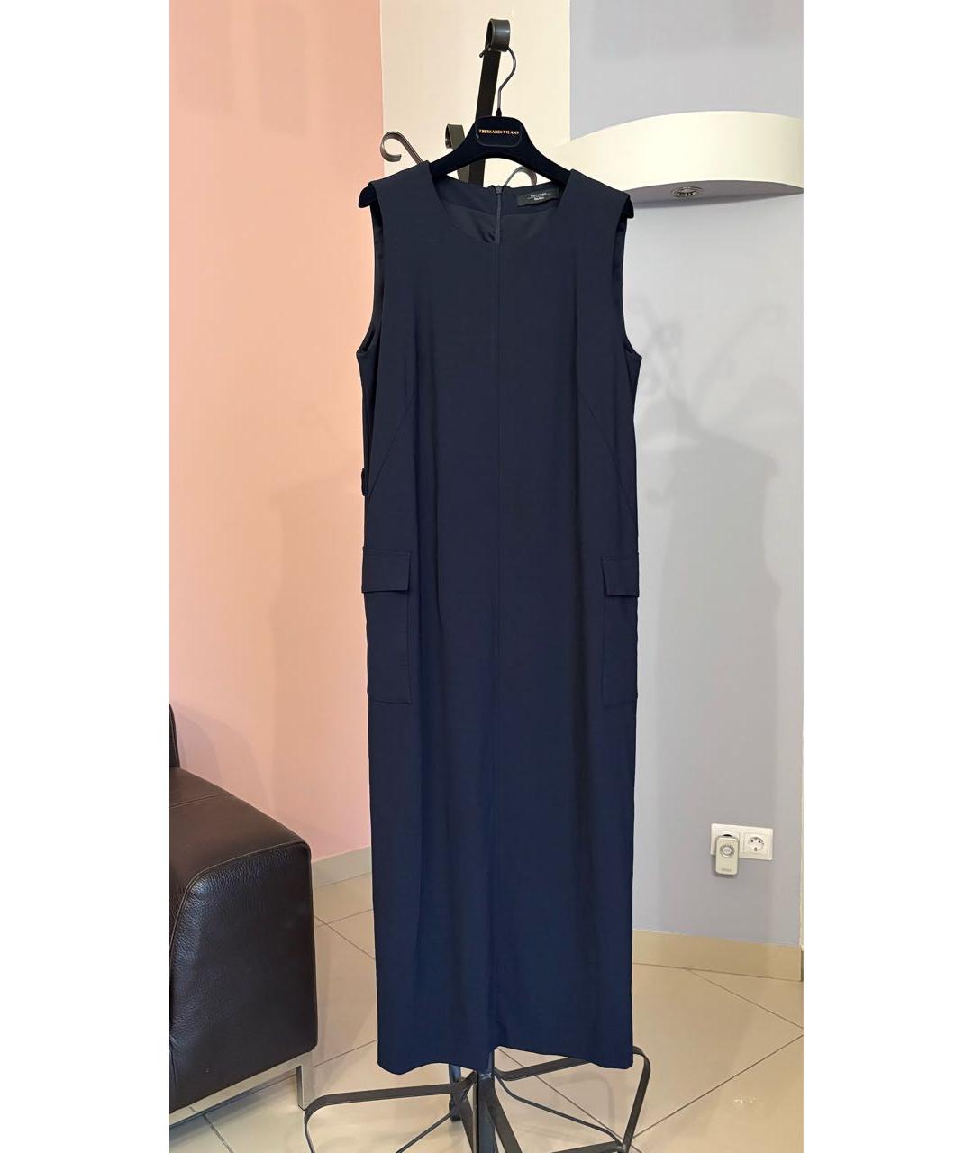 WEEKEND MAX MARA Темно-синее шерстяное повседневное платье, фото 5