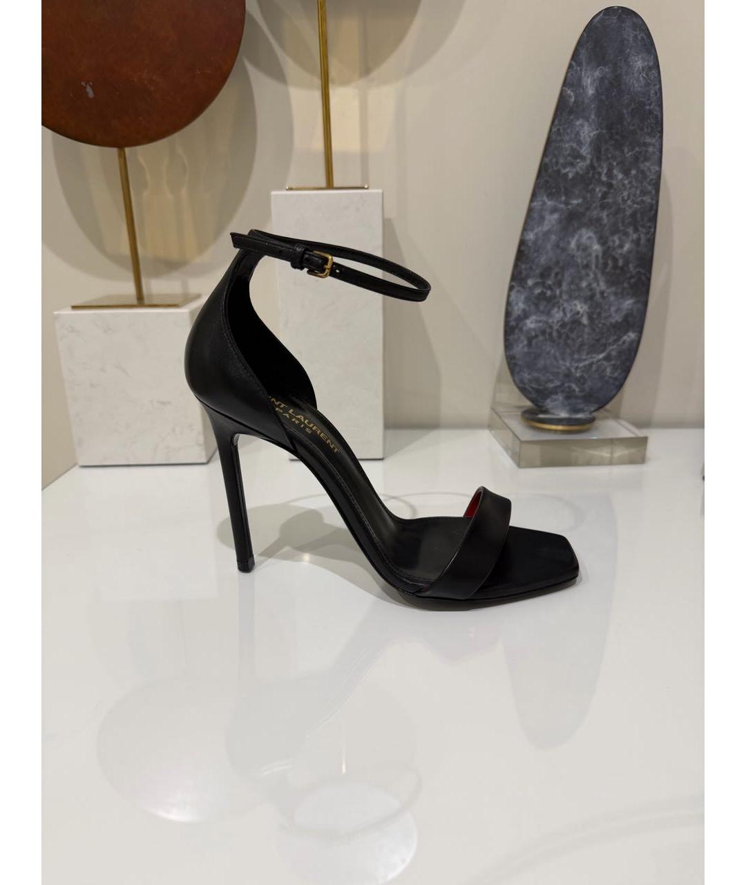 SAINT LAURENT Черные кожаные босоножки, фото 7
