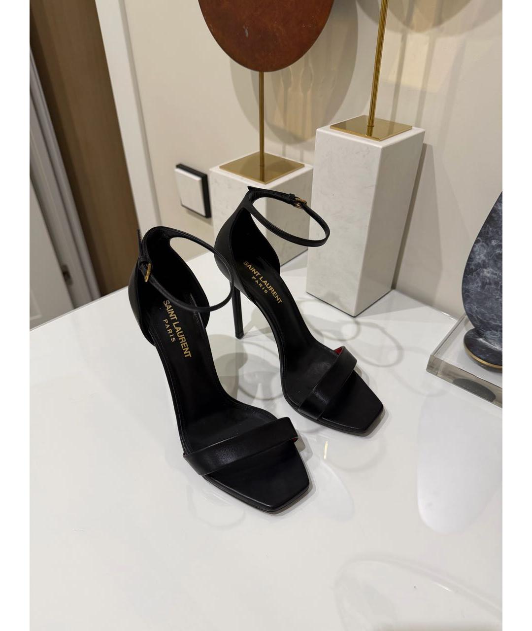 SAINT LAURENT Черные кожаные босоножки, фото 2