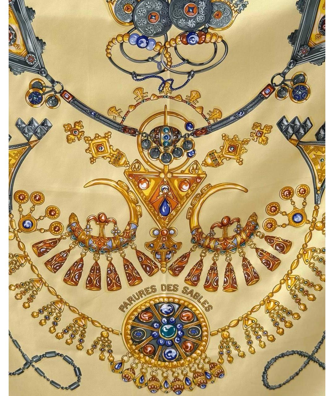 HERMES Горчичный шелковый шарф, фото 2