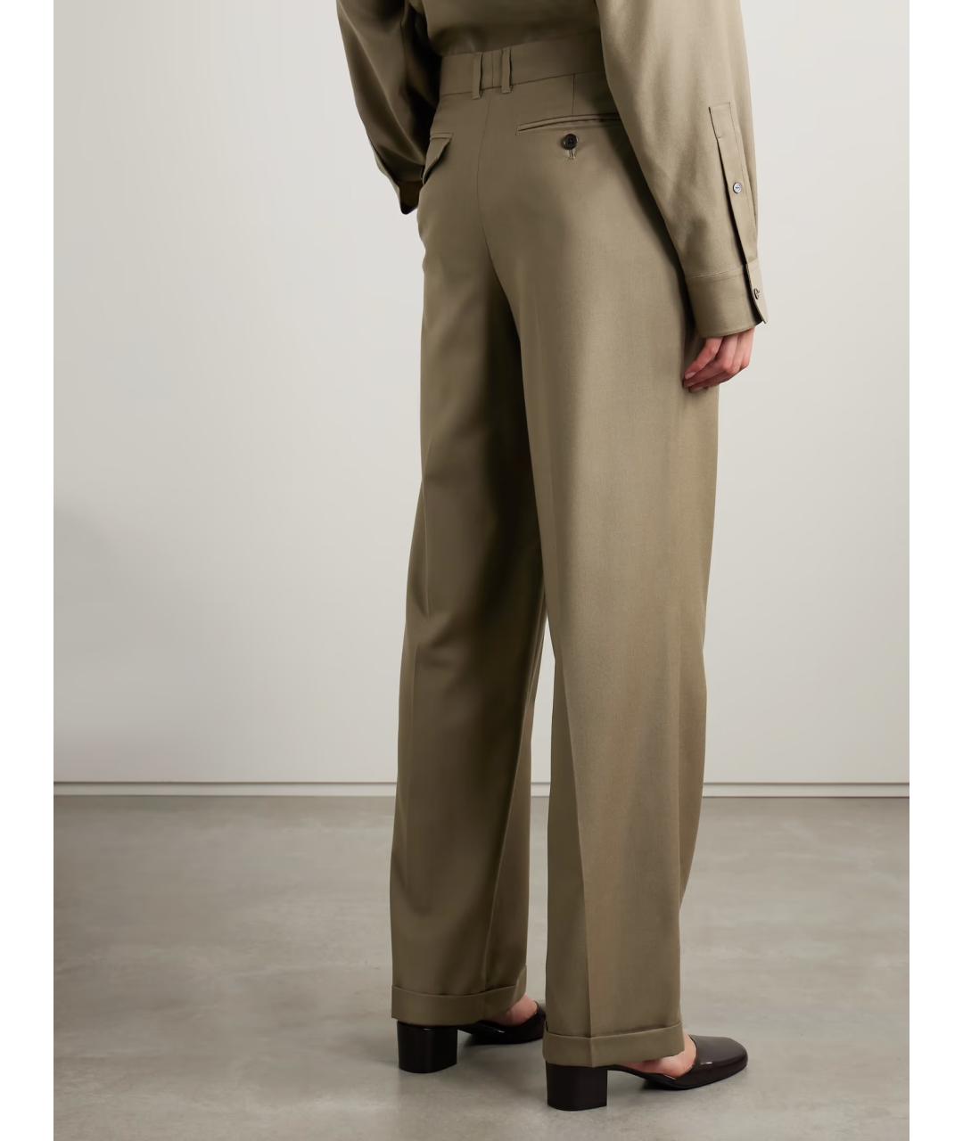 THE ROW Хаки шерстяные прямые брюки, фото 4