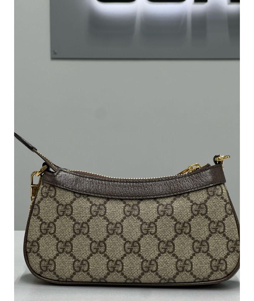 GUCCI Коричневая сумка с короткими ручками из канвы, фото 3