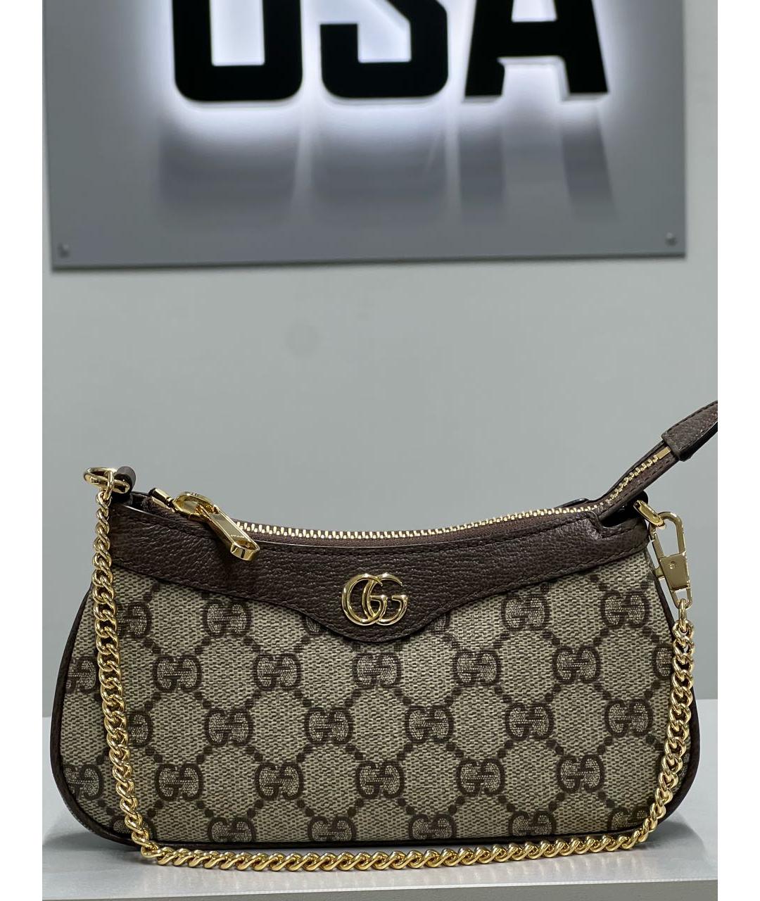 GUCCI Коричневая сумка с короткими ручками из канвы, фото 5