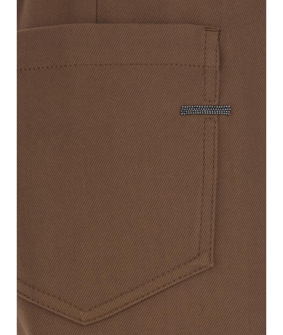 BRUNELLO CUCINELLI Коричневые хлопковые прямые брюки, фото 4