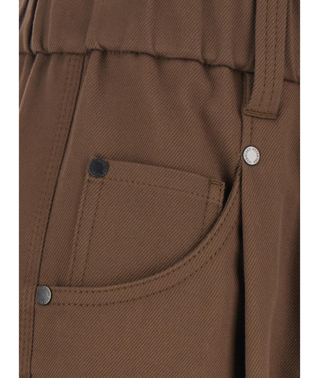 BRUNELLO CUCINELLI Коричневые хлопковые прямые брюки, фото 3