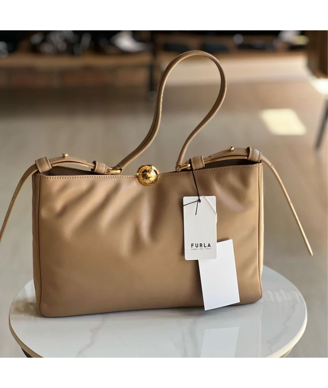 FURLA Бежевая кожаная сумка через плечо, фото 3
