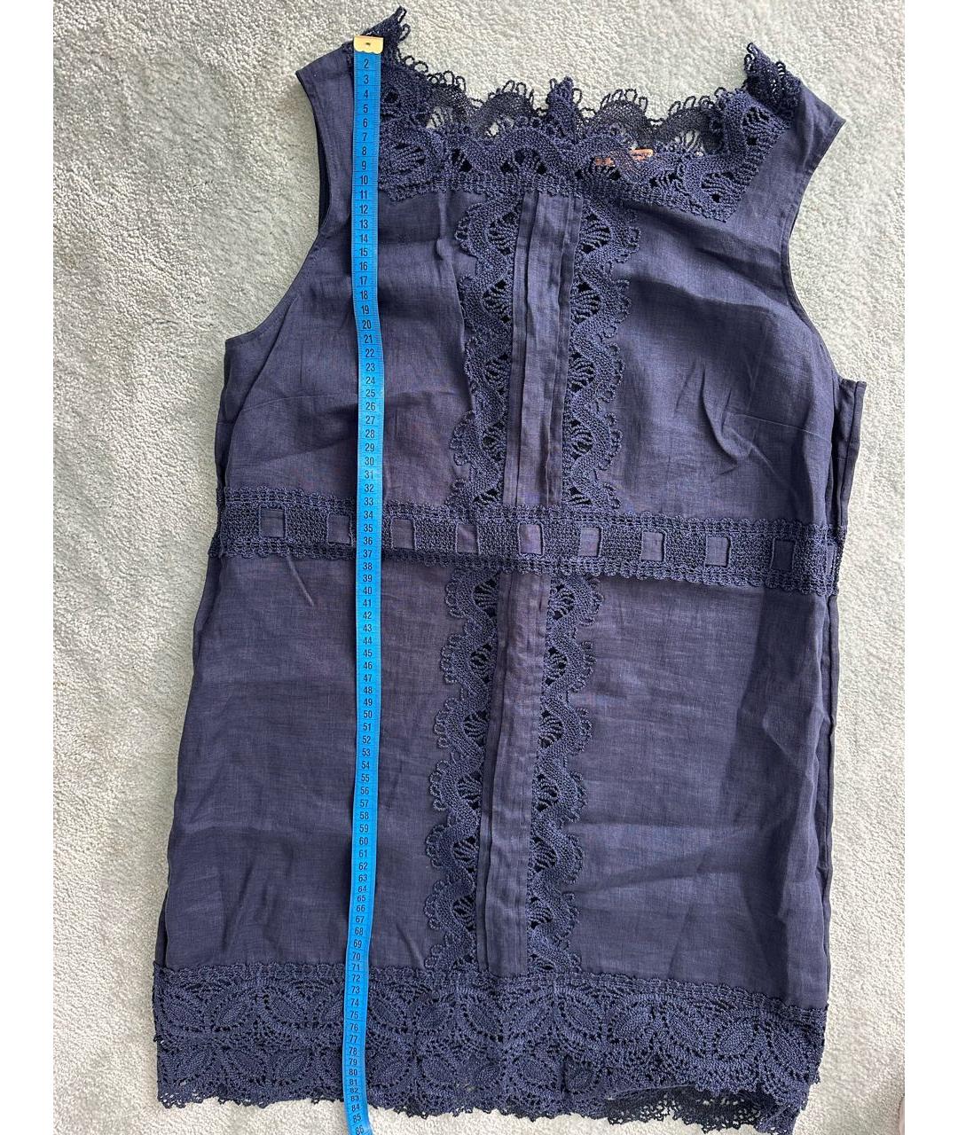 ERMANNO SCERVINO Темно-синее льняное коктейльное платье, фото 5