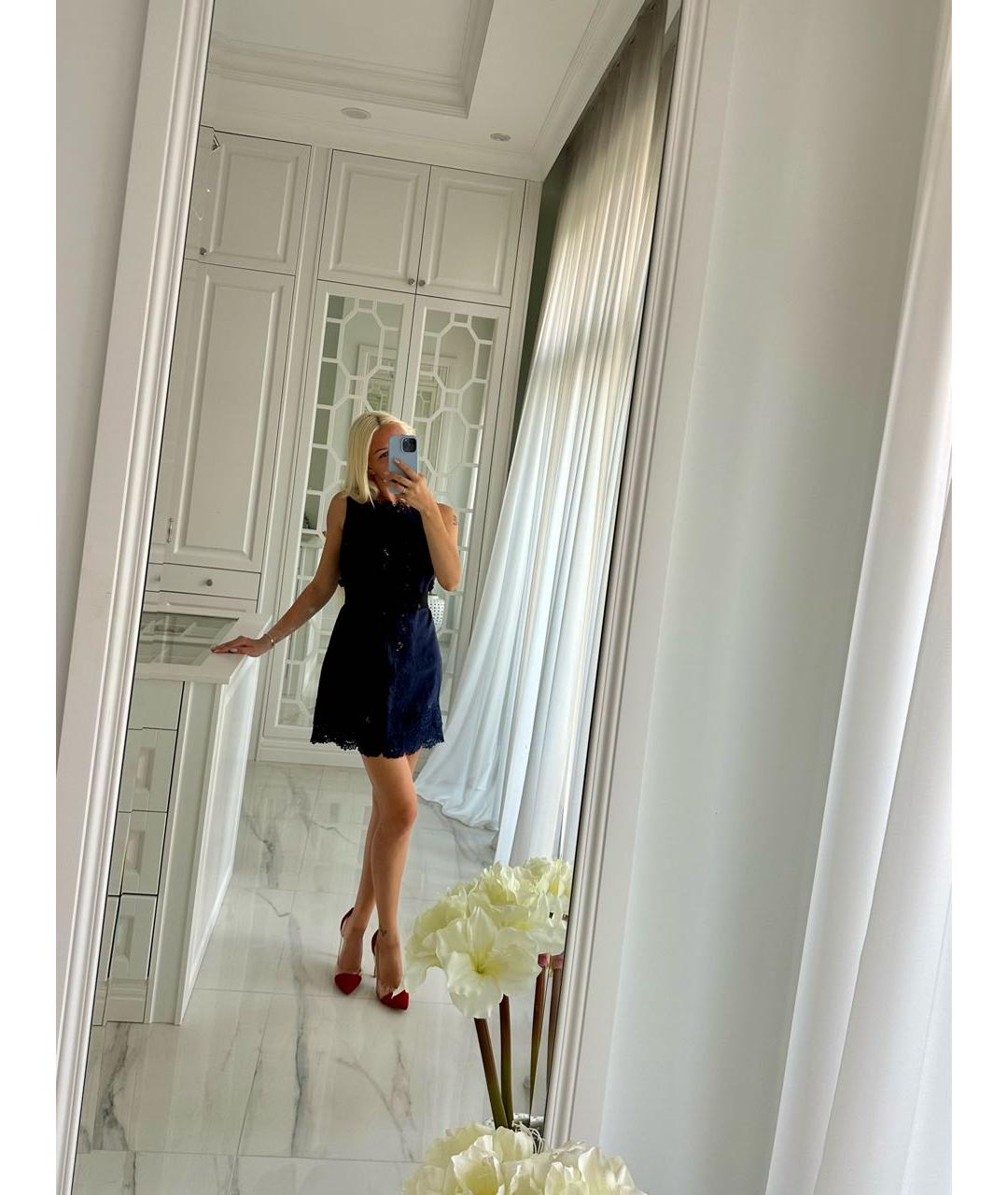 ERMANNO SCERVINO Темно-синее льняное коктейльное платье, фото 8