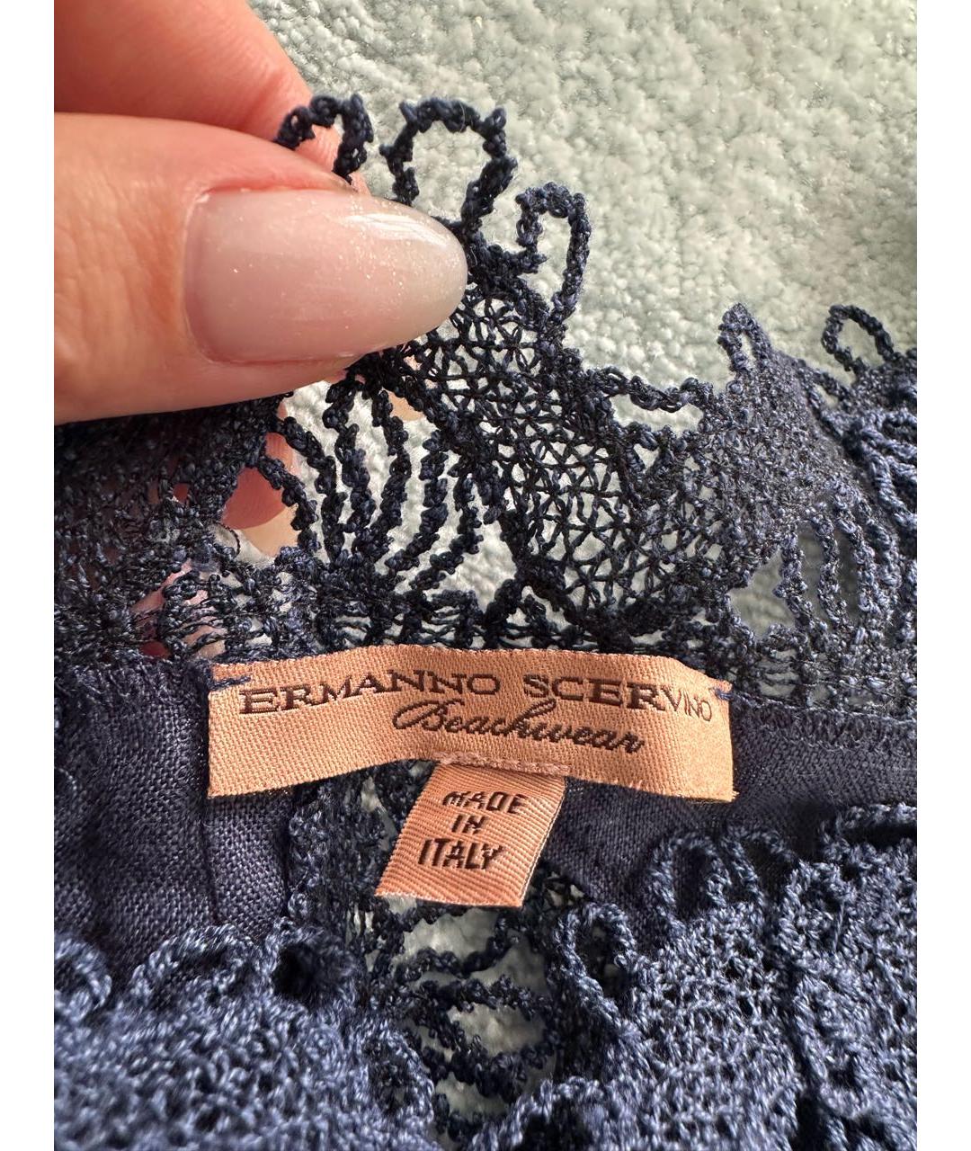 ERMANNO SCERVINO Темно-синее льняное коктейльное платье, фото 6