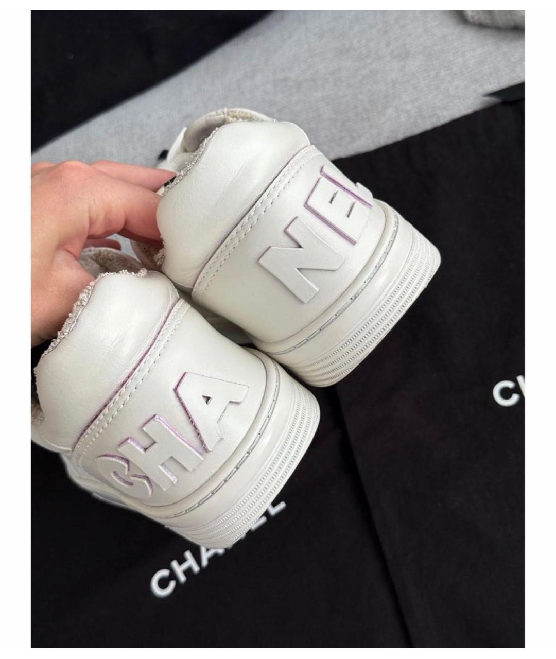 CHANEL Белые кожаные кроссовки, фото 4