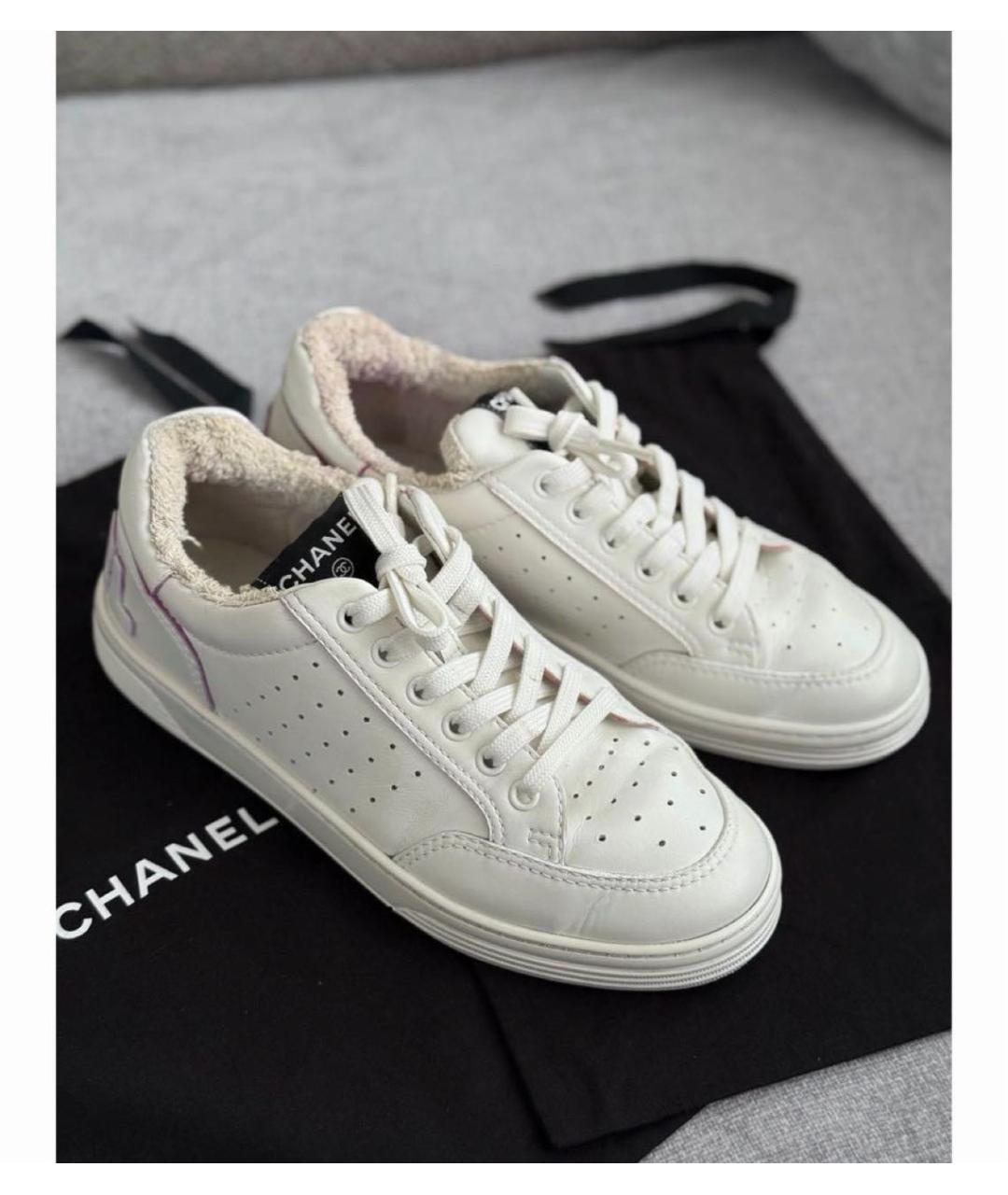 CHANEL Белые кожаные кроссовки, фото 9