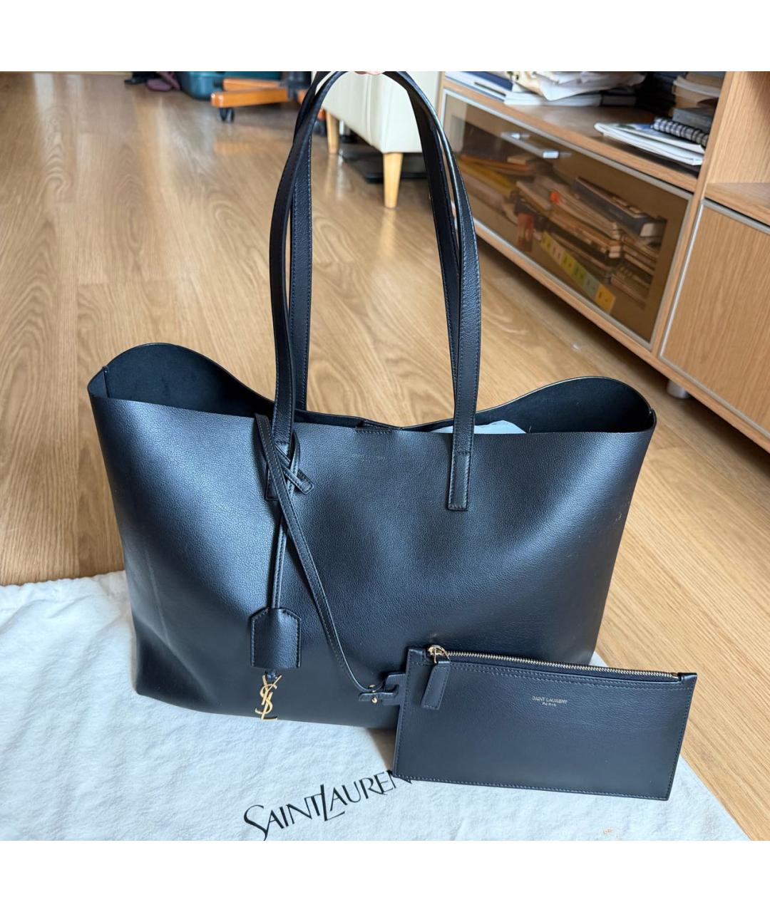 SAINT LAURENT Черная кожаная сумка тоут, фото 5