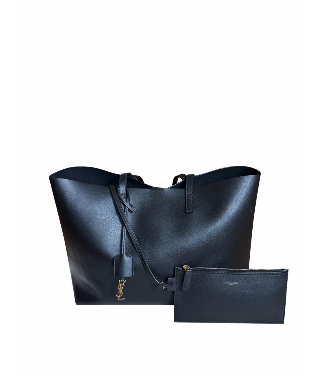 SAINT LAURENT Черная кожаная сумка тоут, фото 1