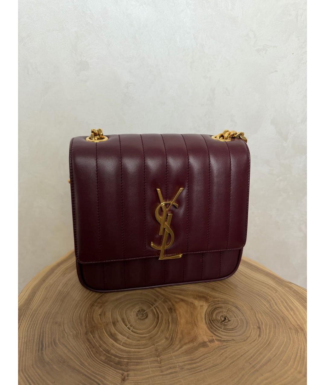 SAINT LAURENT Бордовая кожаная сумка с короткими ручками, фото 3