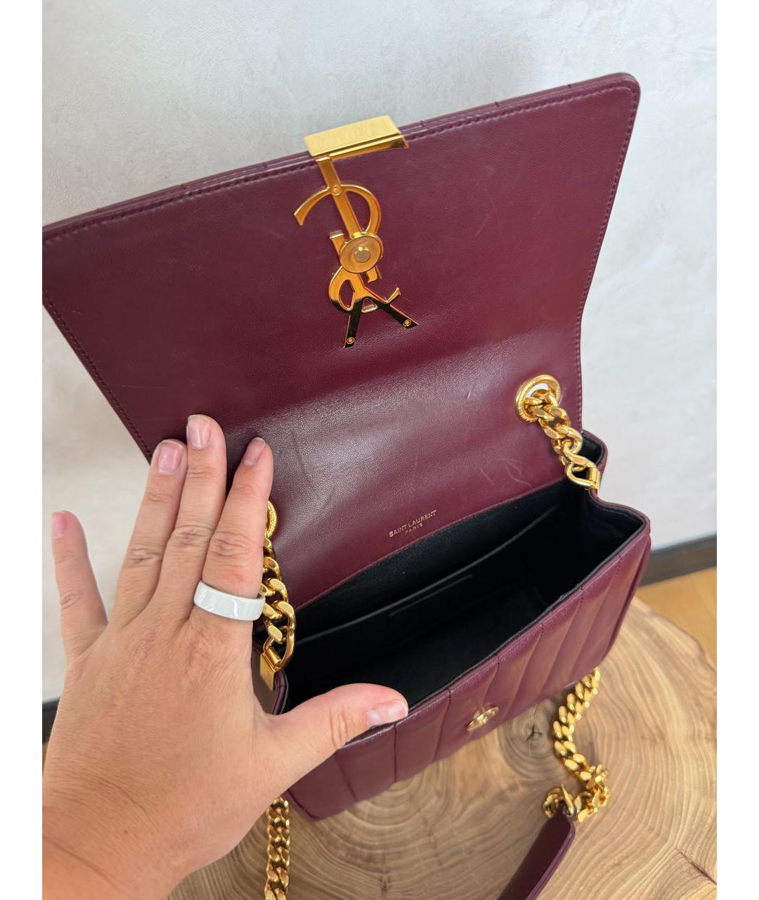 SAINT LAURENT Бордовая кожаная сумка с короткими ручками, фото 4