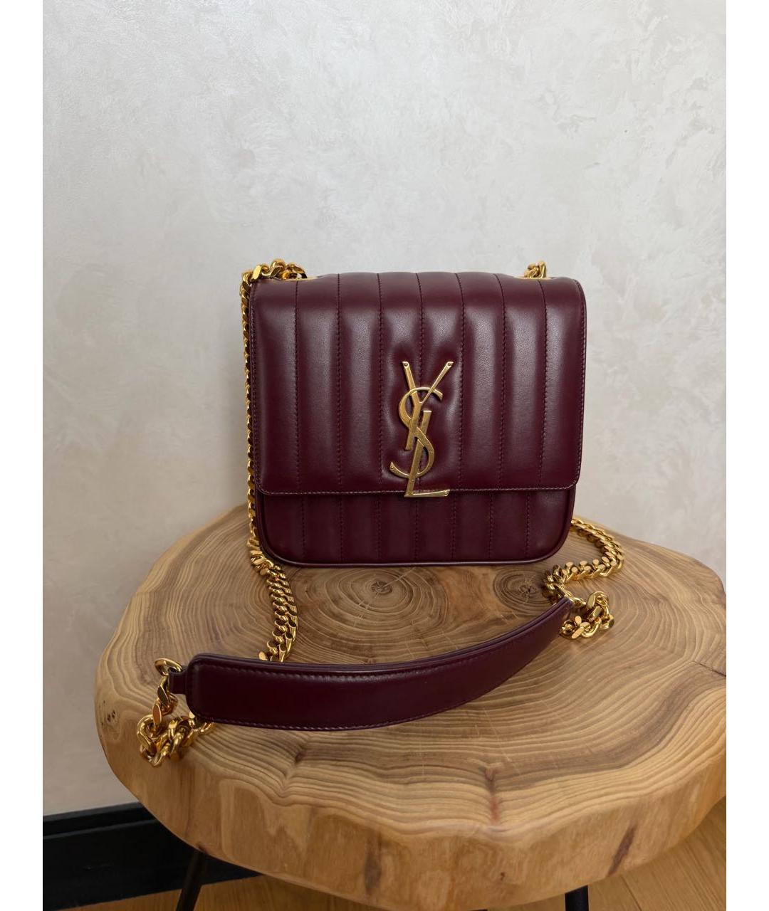 SAINT LAURENT Бордовая кожаная сумка с короткими ручками, фото 5