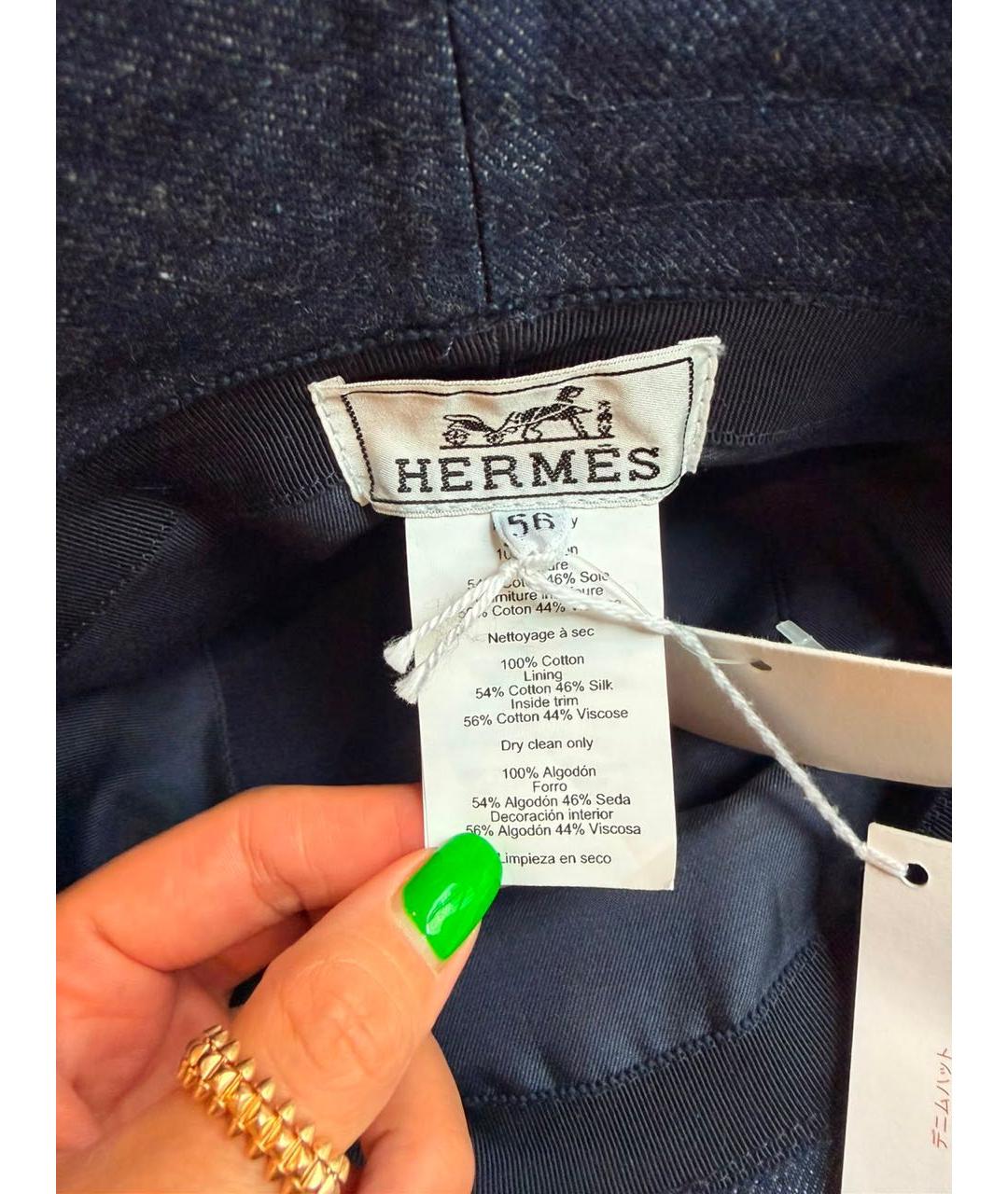 HERMES Темно-синяя хлопковая панама, фото 5