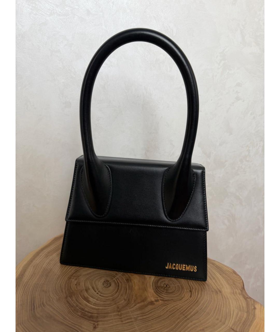 JACQUEMUS Черная кожаная сумка с короткими ручками, фото 6