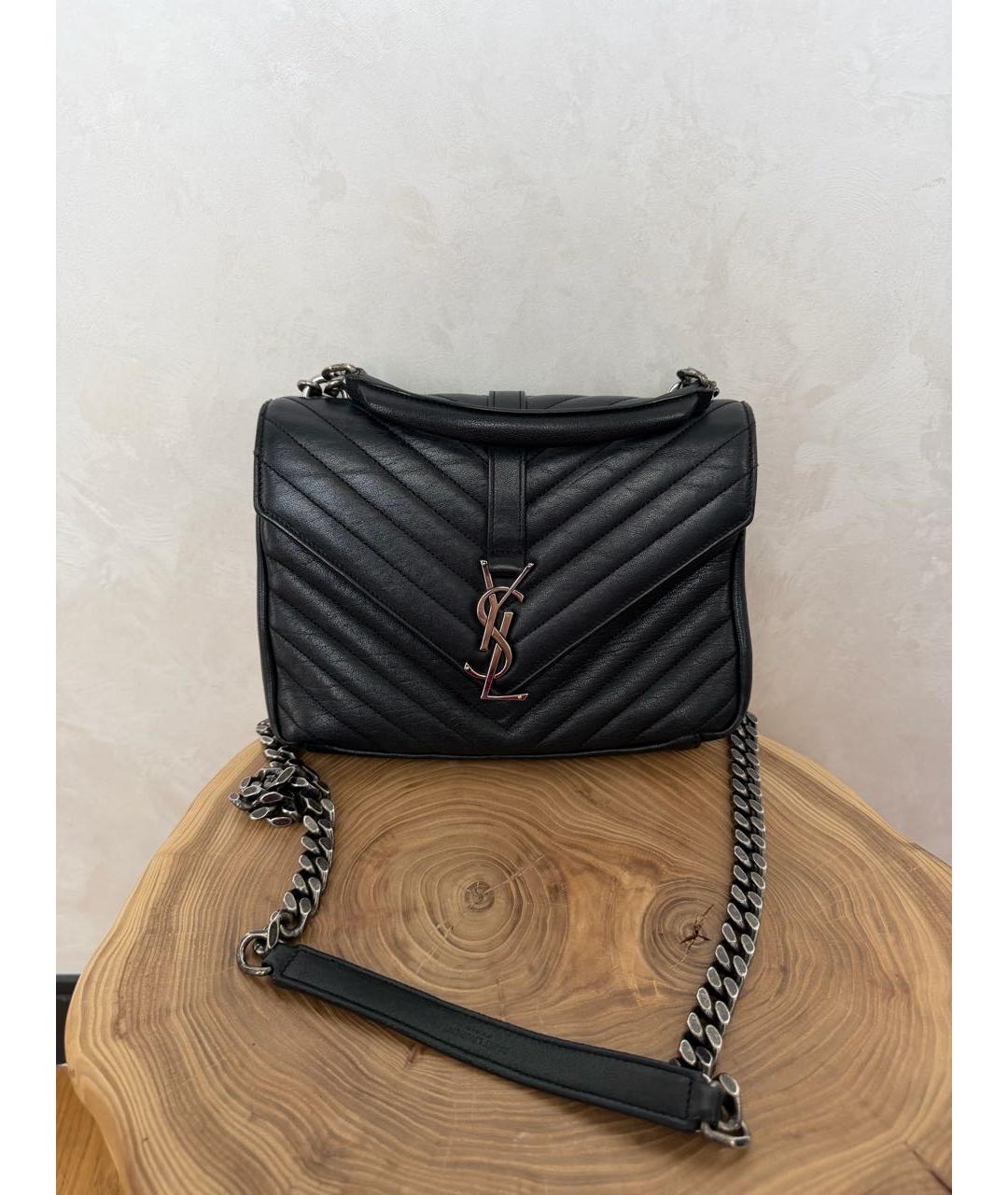 SAINT LAURENT Черная кожаная сумка с короткими ручками, фото 9