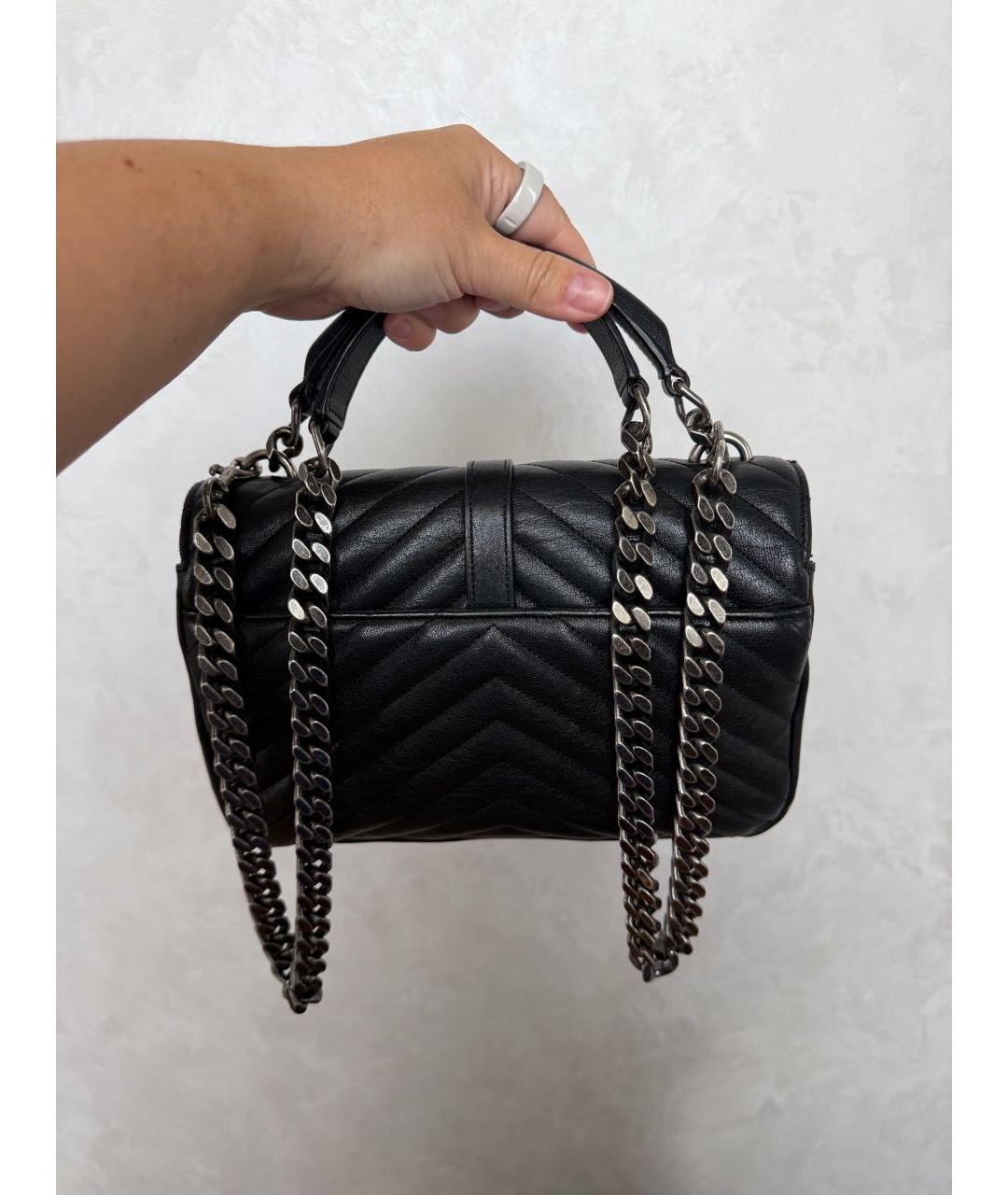 SAINT LAURENT Черная кожаная сумка с короткими ручками, фото 3