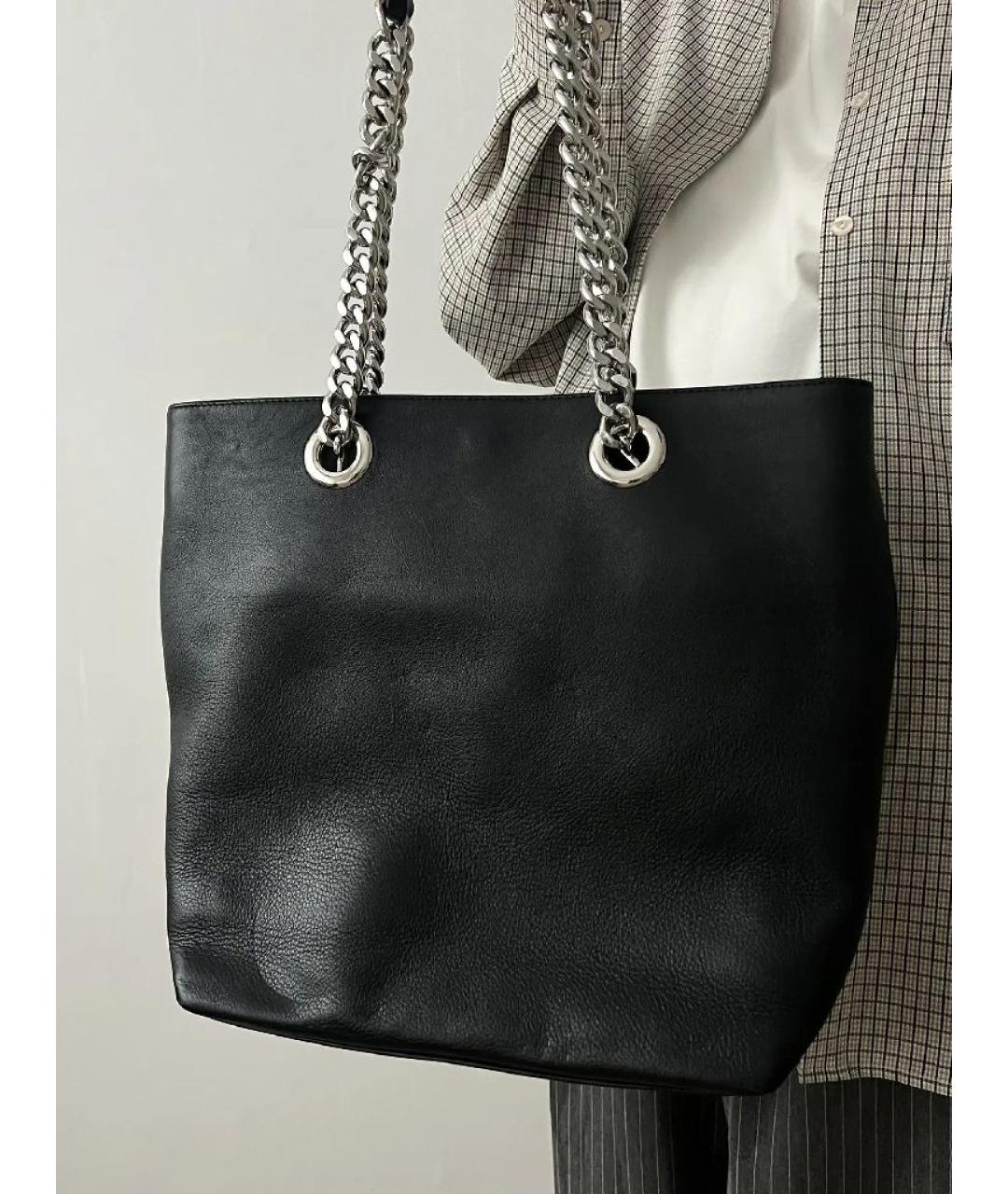 VALENTINO Черная кожаная сумка тоут, фото 3