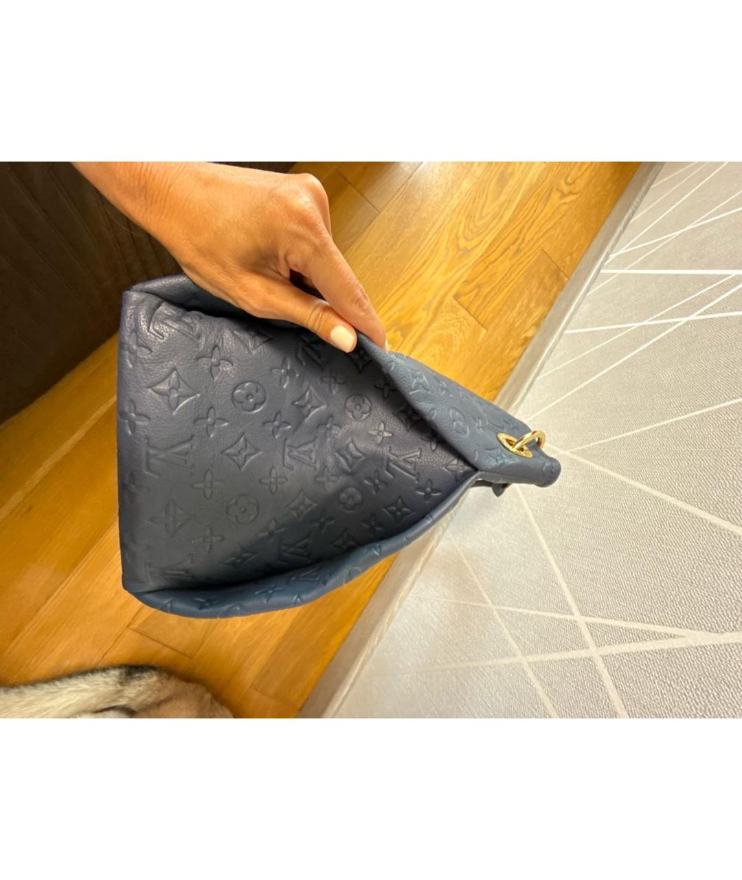 LOUIS VUITTON Темно-синяя кожаная сумка с короткими ручками, фото 7