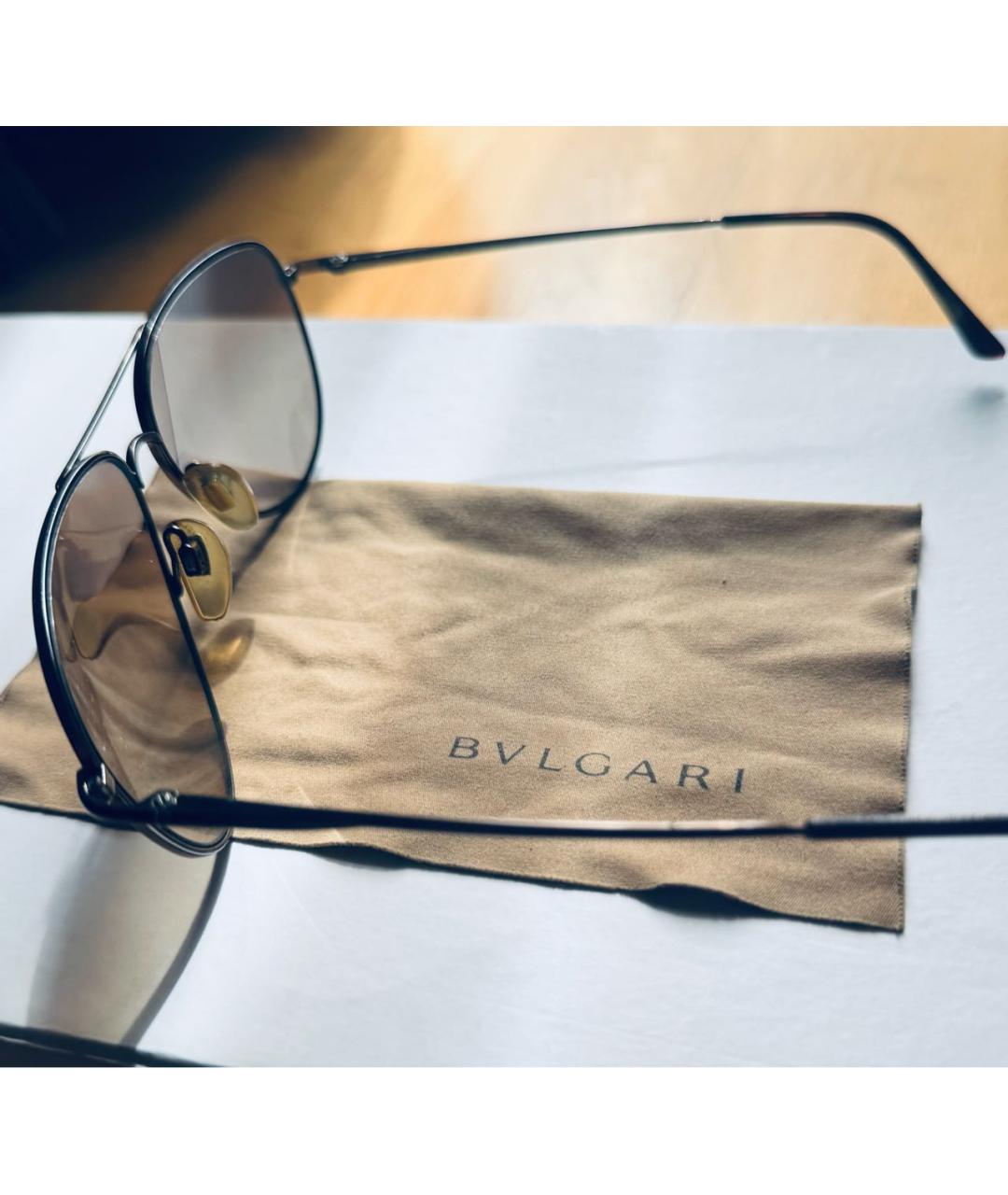 BVLGARI Коричневые металлические солнцезащитные очки, фото 3