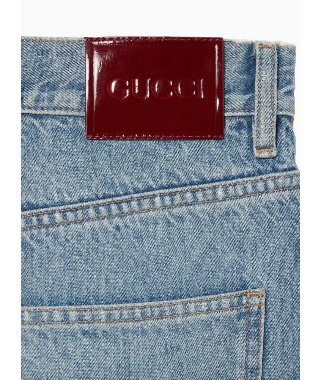 GUCCI Голубые хлопковые прямые джинсы, фото 2