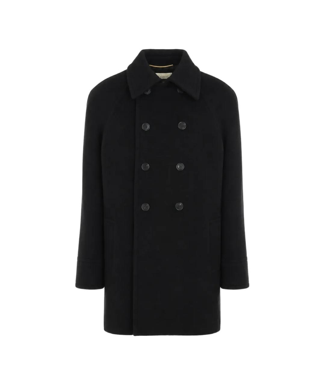 SAINT LAURENT Черное шерстяное пальто, фото 1